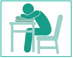 illustration of person sitting leaning forward resting their head on a table