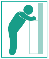 illustration of a person standing leaning forward using a stand for support