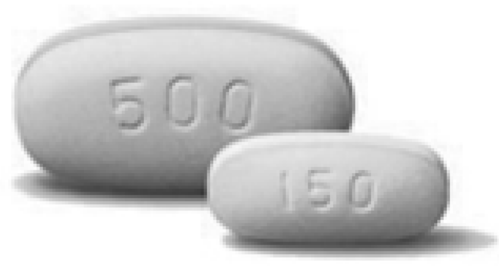 An image showing two different tablet doses of capecitabine.