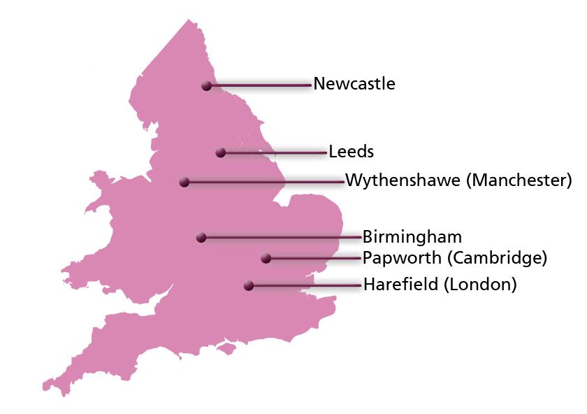 Map of UK showing Transplant Centres
