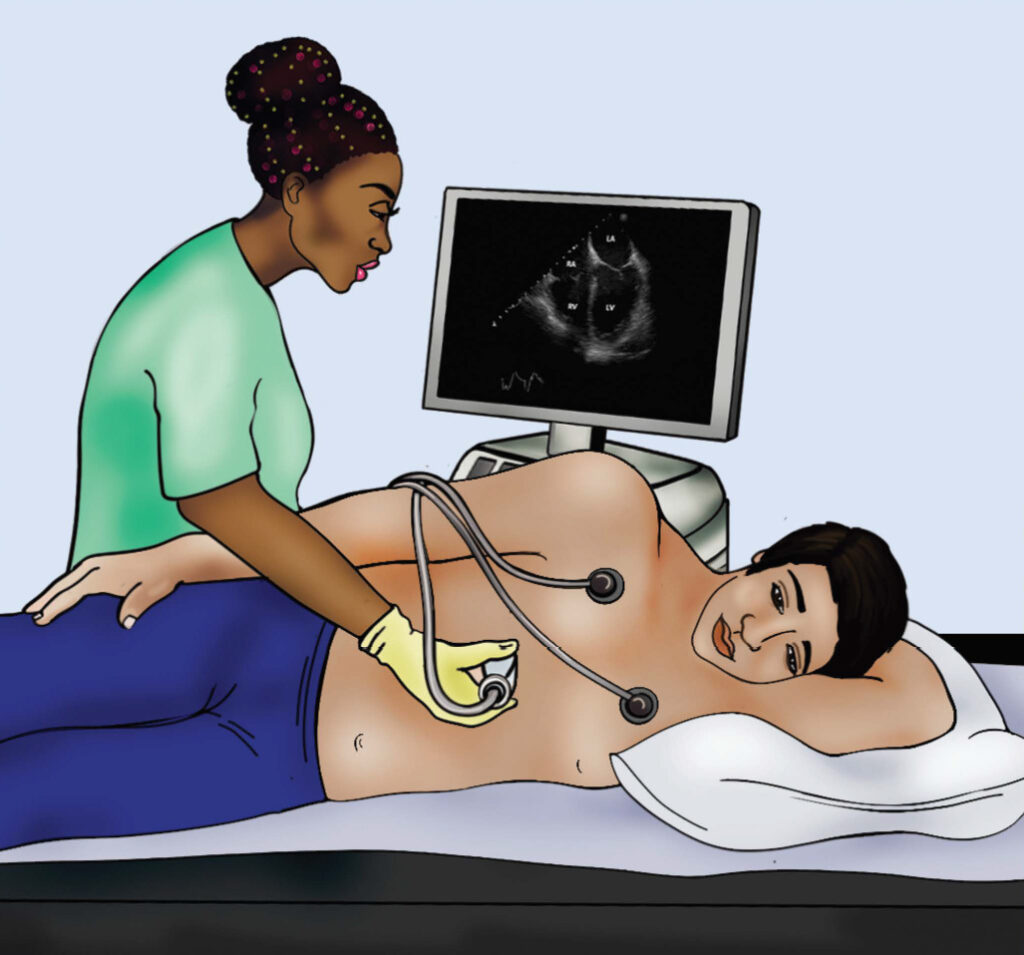 Illustration of someone having an echocardiogram test