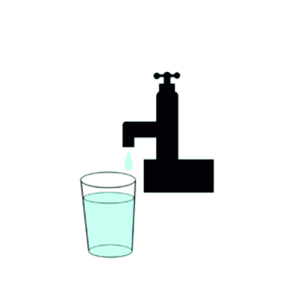 Illustration of a glass of water being filled by a tap