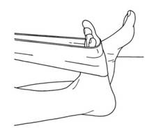 Illustration of calf stretch with towel exercise.