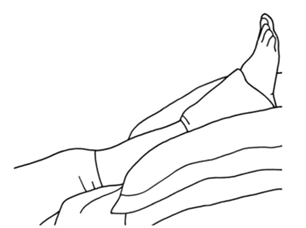 Illustration of a leg raised up on some pillows.