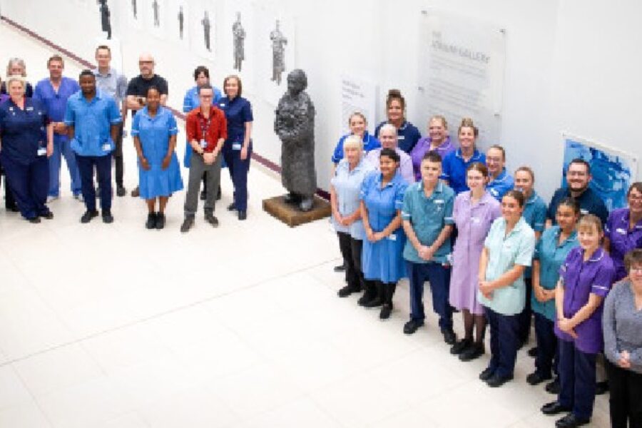 Clinical staff pictured in SJUH atrium